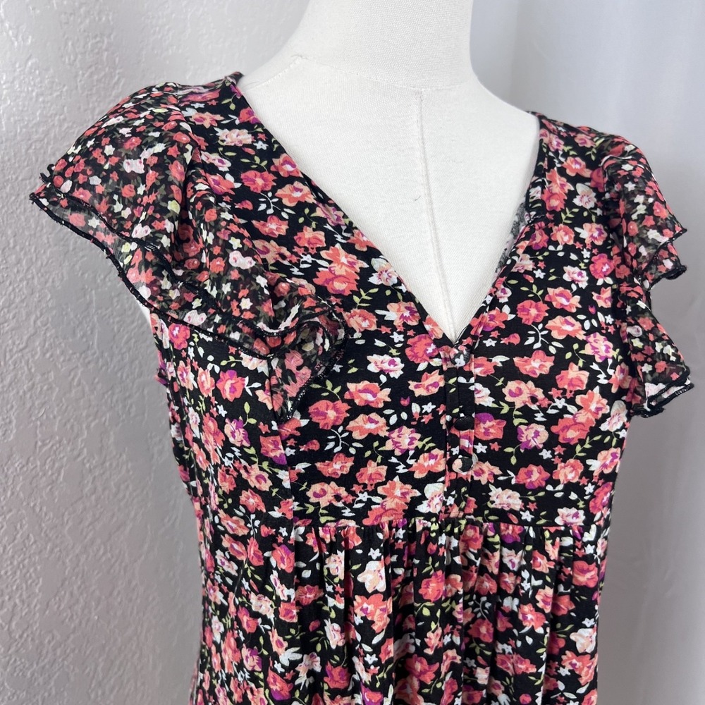 Y2K Charlotte Russe Top Womens Medium Floral Babydoll Fairy Boho Romantic Flowy